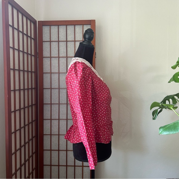 Vintage 70s Red Boho Peplum Blouse - Picture 4 of 14